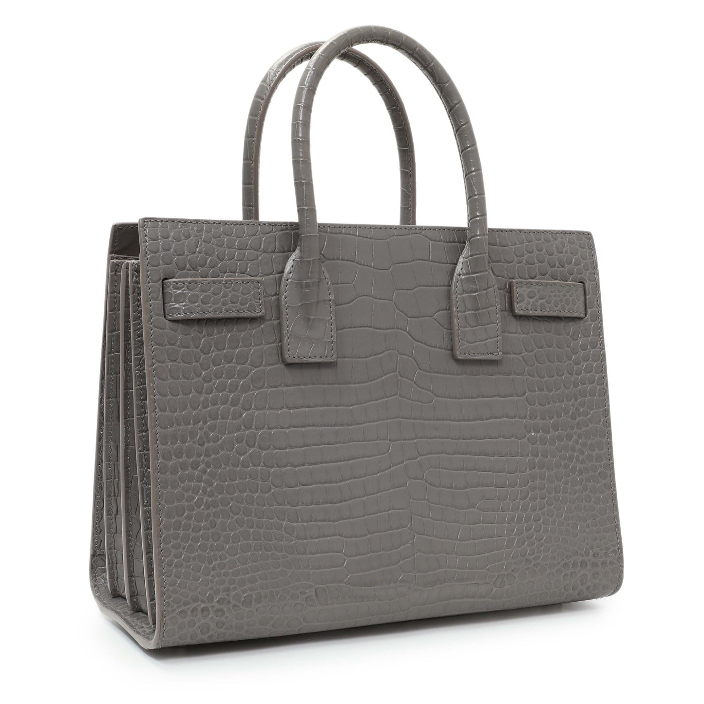 Exclusive Saint Laurent Grey Croc Embossed Baby Sac De Jour — Side View