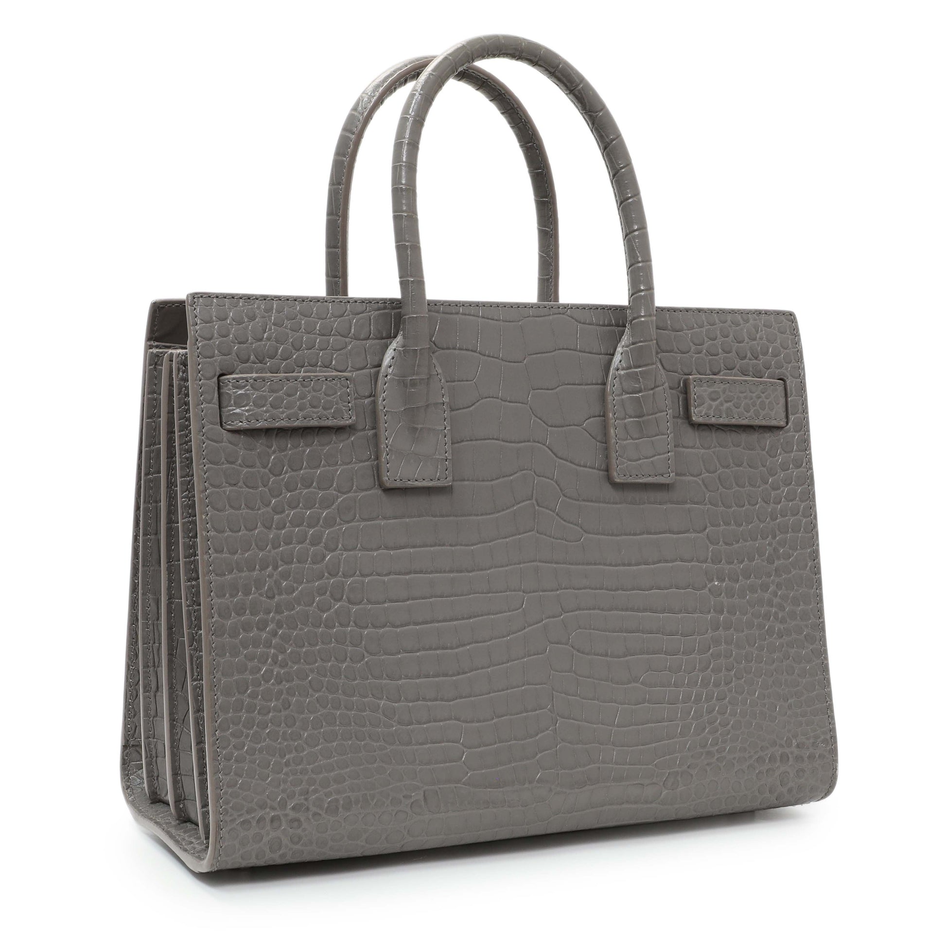 Exclusive Saint Laurent Grey Croc Embossed Baby Sac De Jour — Side View
