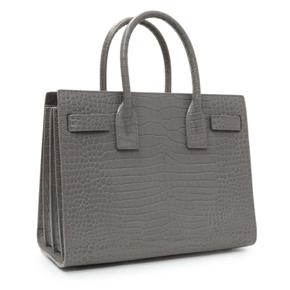 Exclusive Saint Laurent Grey Croc Embossed Baby Sac De Jour — Side View