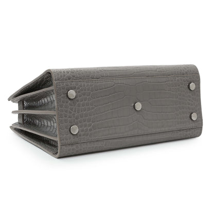 Exclusive Saint Laurent Grey Croc Embossed Baby Sac De Jour — Back View
