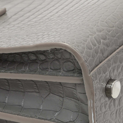 Exclusive Saint Laurent Grey Croc Embossed Baby Sac De Jour — Top View