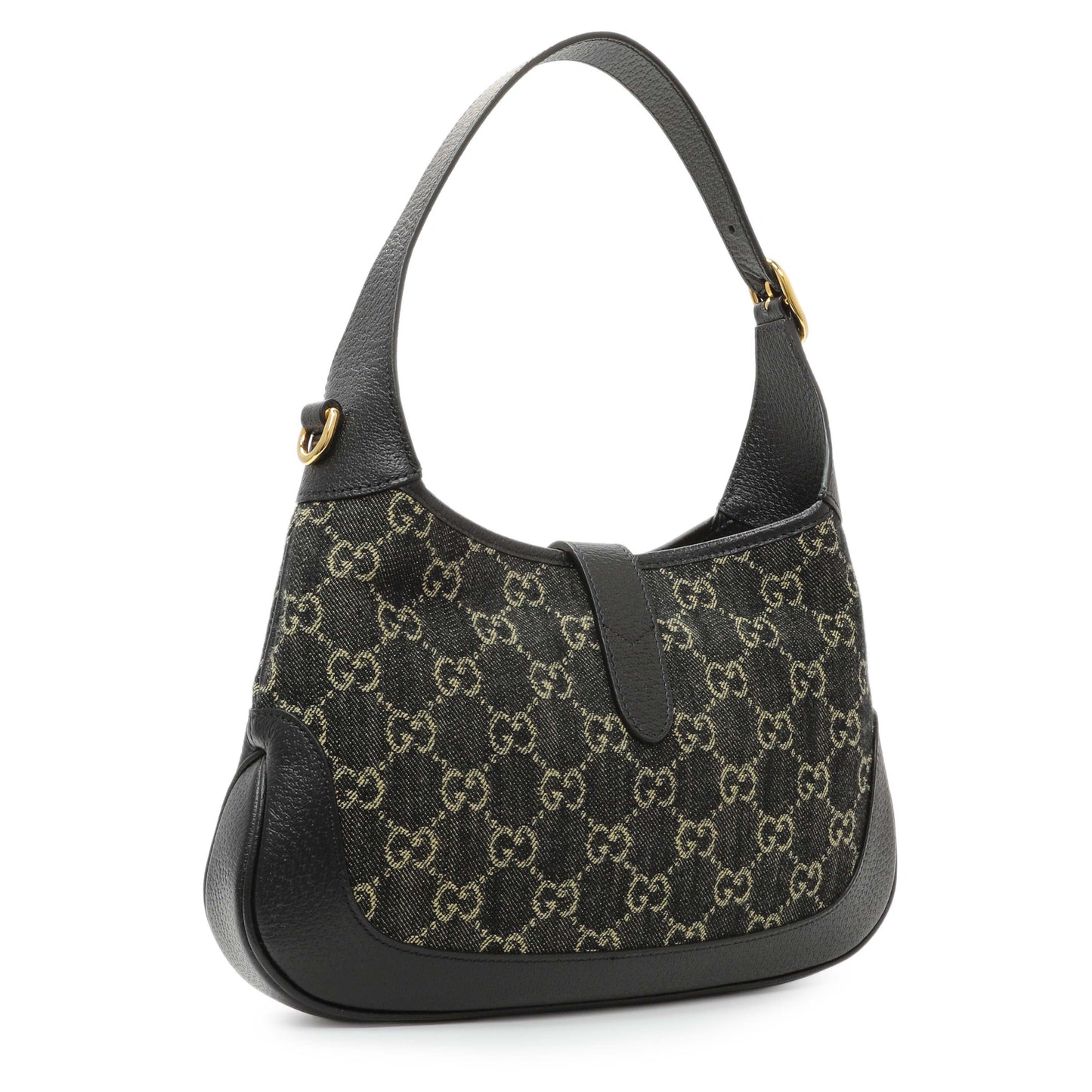 Exclusive Gucci Black Jacquard Denim GG Monogram Small Jackie 1961 Hobo — Side View