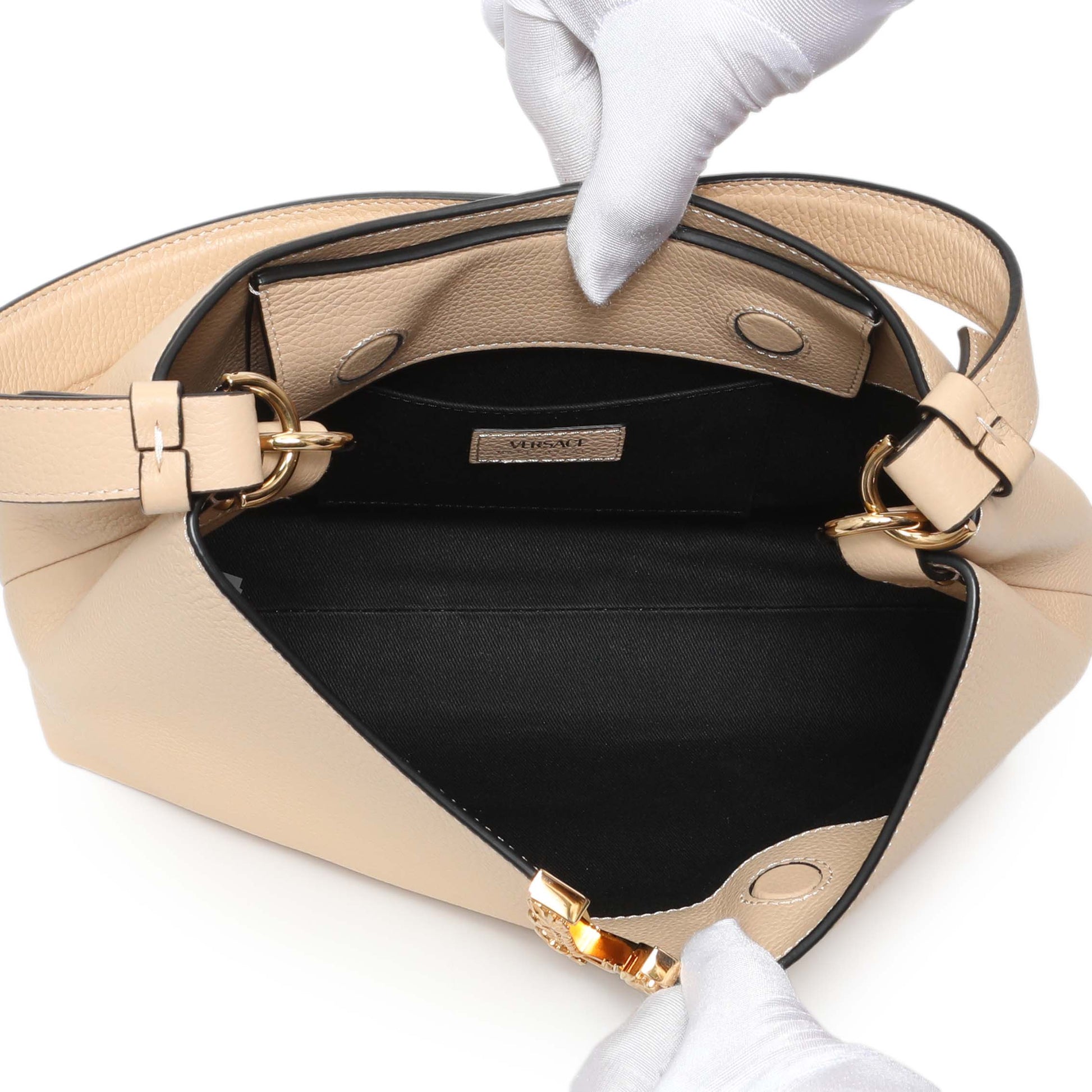Exclusive Versace Beige Grained Calfskin Virtus Hobo — Top View