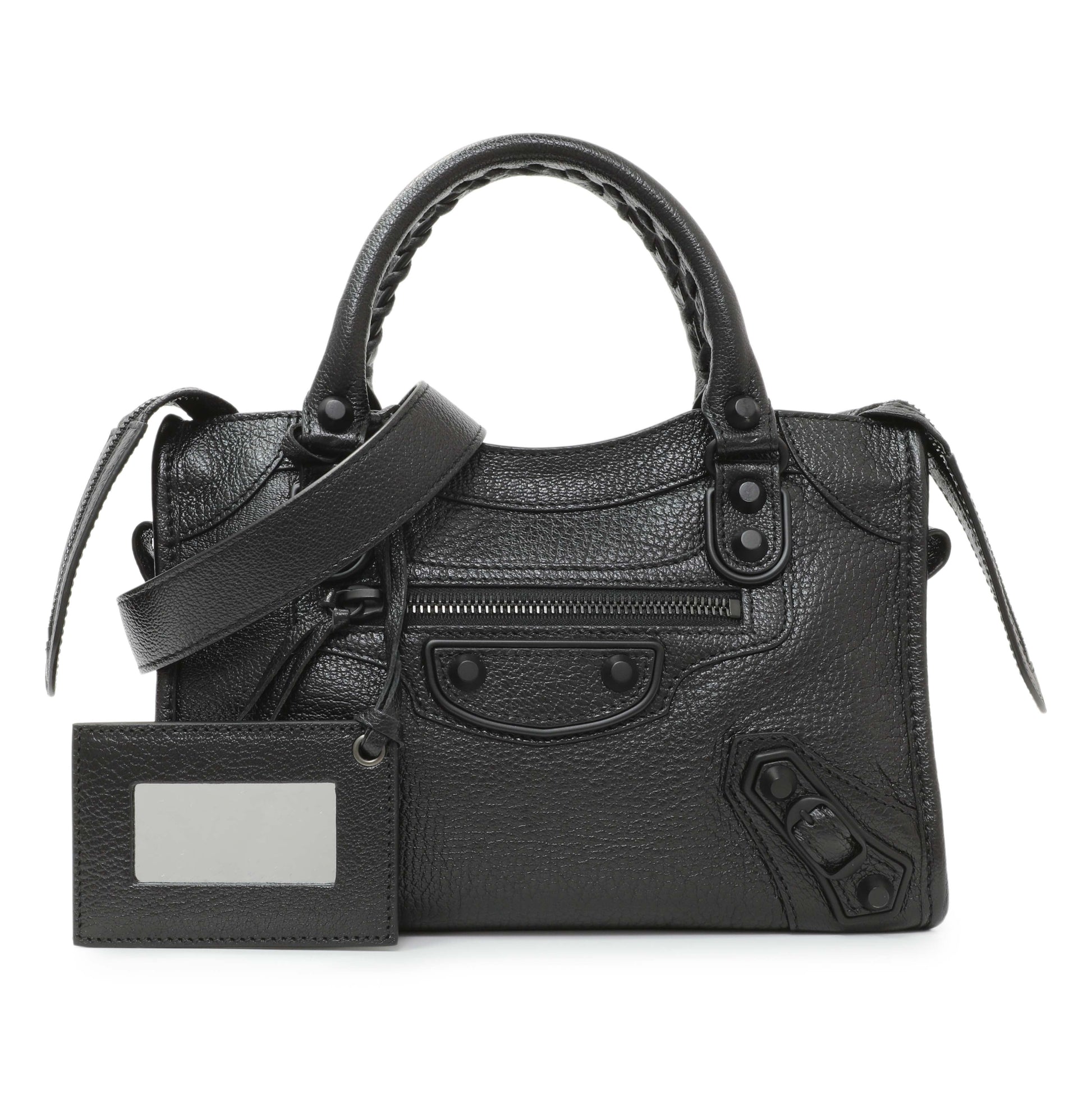 Exclusive Balenciaga Black Grained Calfskin Neo Classic Mini City — Front View