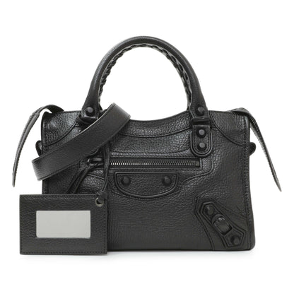 Exclusive Balenciaga Black Grained Calfskin Neo Classic Mini City — Front View