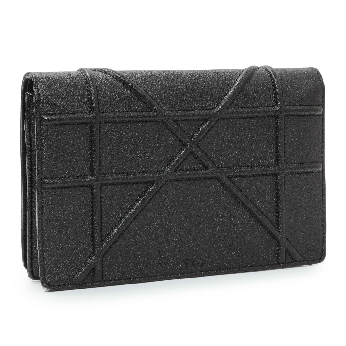 Exclusive Christian Dior Black Grained Calfskin Diorama Wallet on Chain — Side View