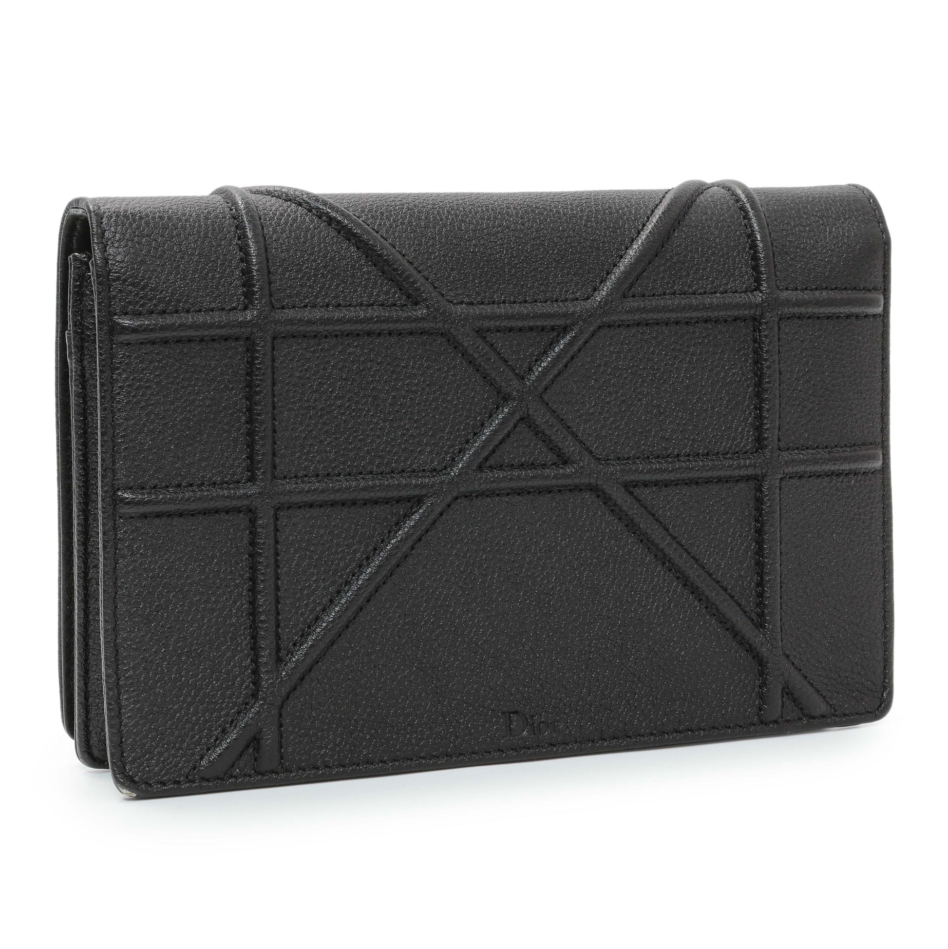 Exclusive Christian Dior Black Grained Calfskin Diorama Wallet on Chain — Side View