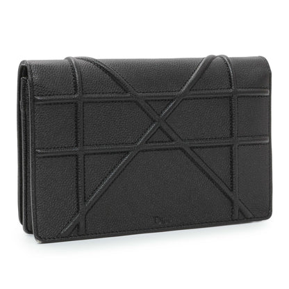 Exclusive Christian Dior Black Grained Calfskin Diorama Wallet on Chain — Side View