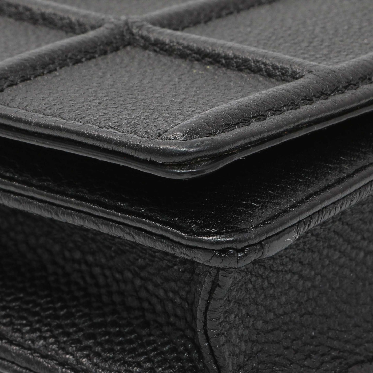 Exclusive Christian Dior Black Grained Calfskin Diorama Wallet on Chain — Top View