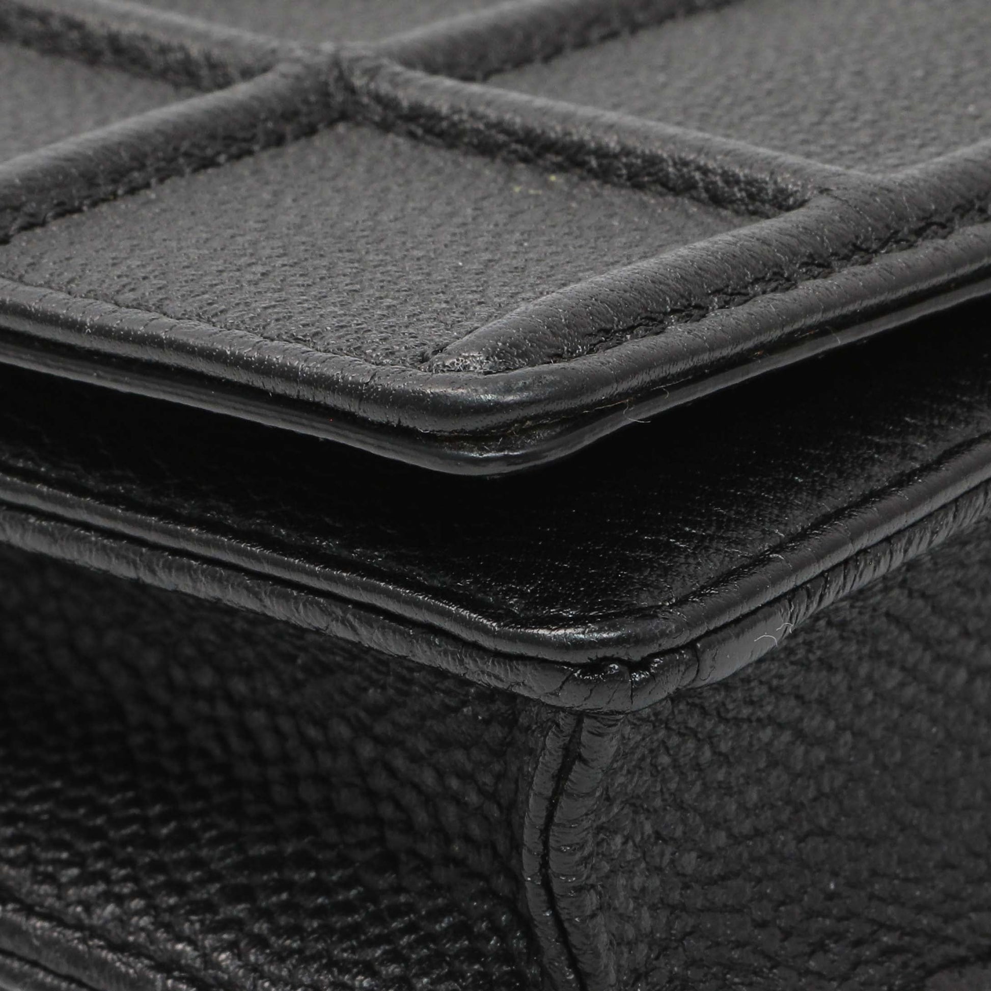Exclusive Christian Dior Black Grained Calfskin Diorama Wallet on Chain — Top View