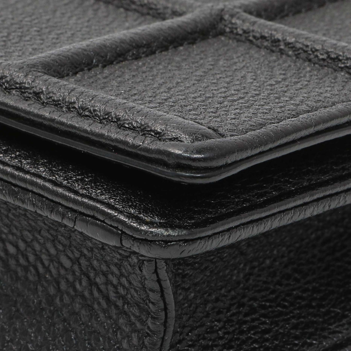 Exclusive Christian Dior Black Grained Calfskin Diorama Wallet on Chain — Detail View