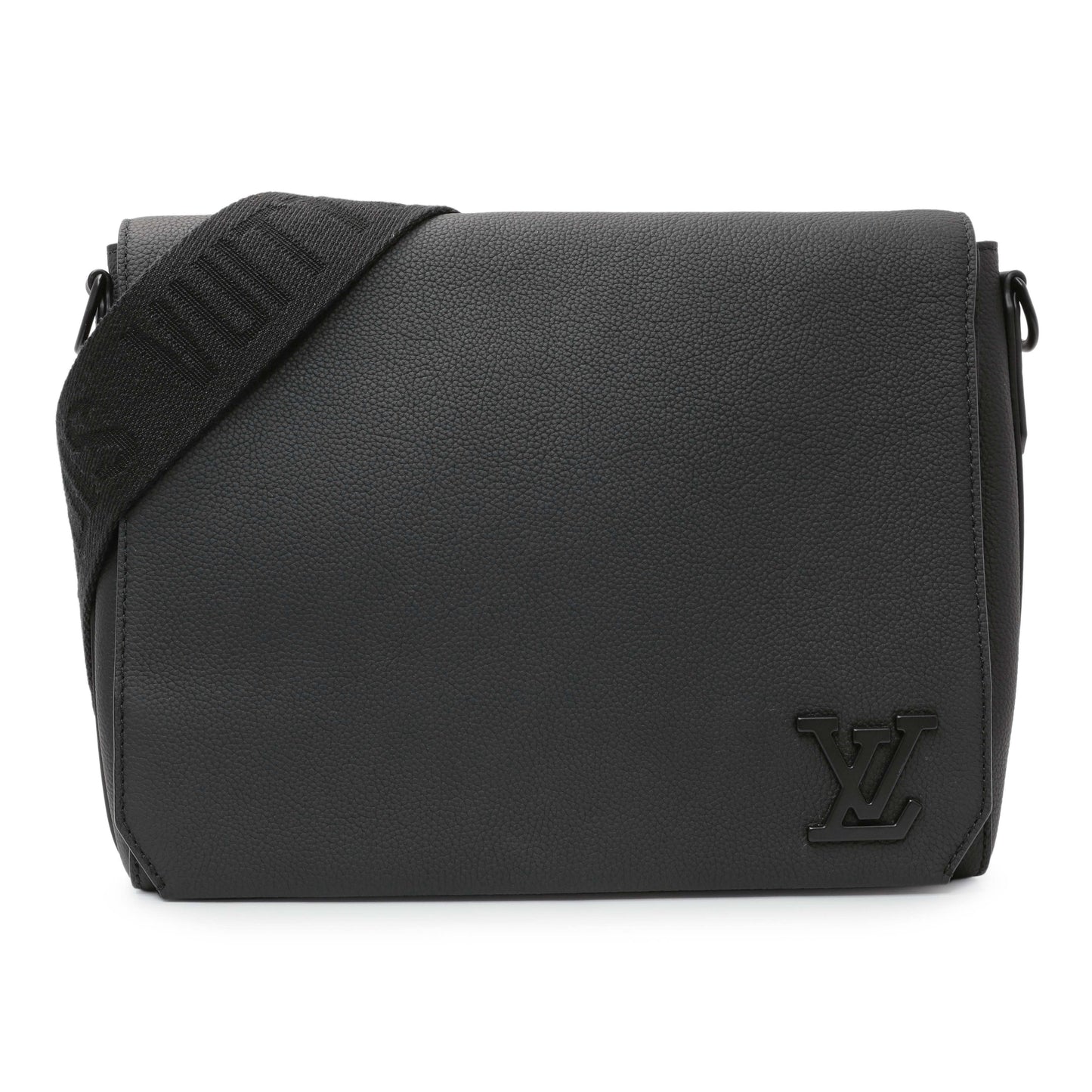 Exclusive Louis Vuitton Black Grained Calfskin Aerogram Takeoff Messenger — Front View
