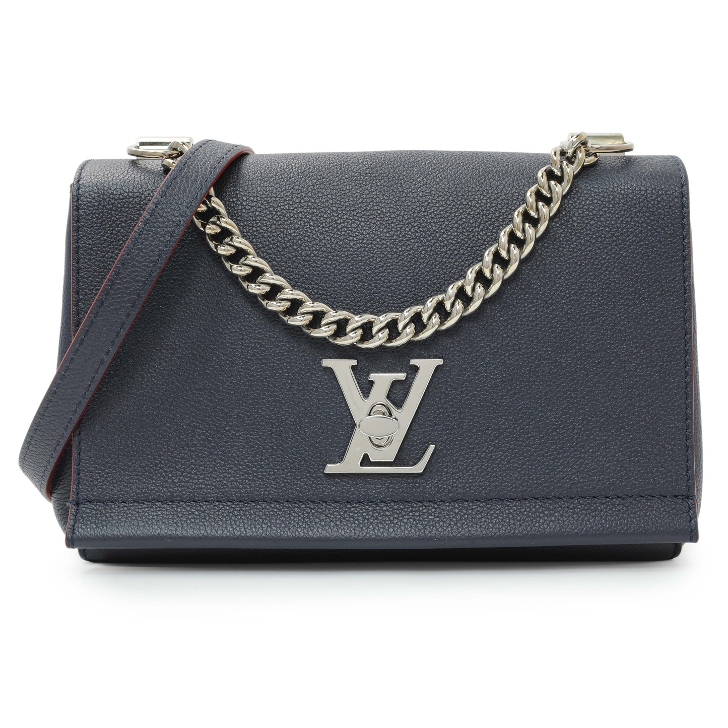 Exclusive Louis Vuitton Navy Calfskin Lockme II Chain Bag BB — Front View