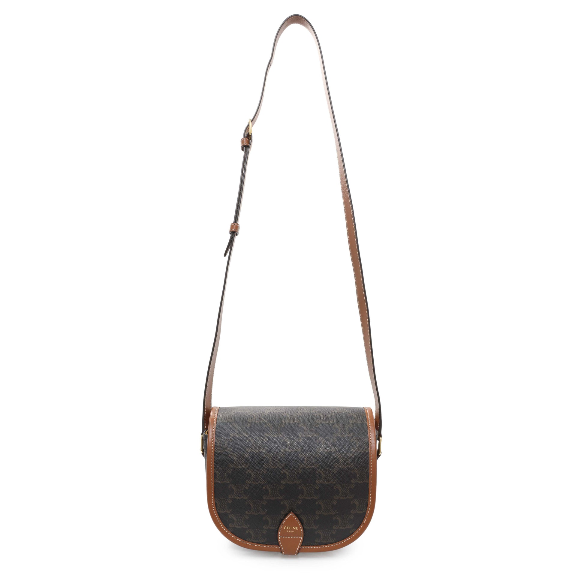 Exclusive Celine Tan Triomphe Canvas Medium Folco Bag — Front View