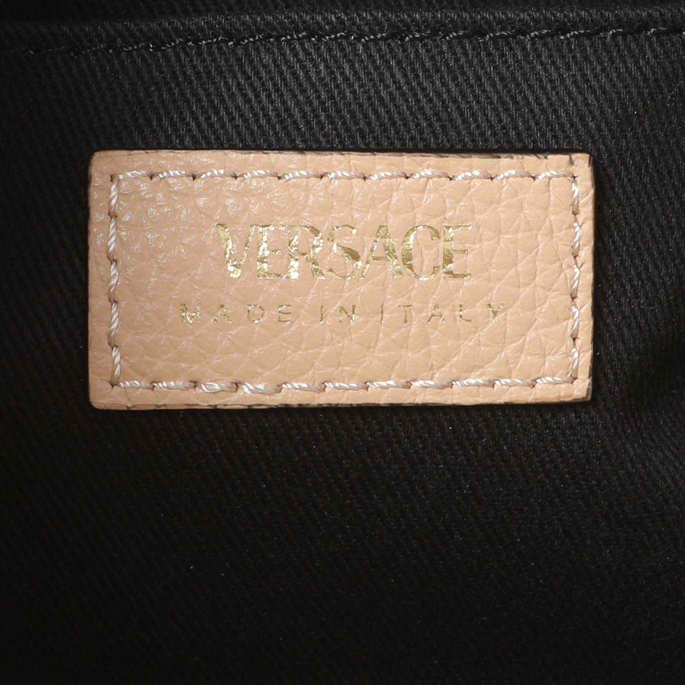 Exclusive Versace Beige Grained Calfskin Virtus Hobo — Detail View