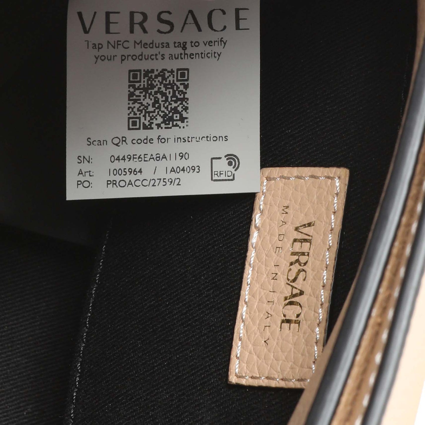Exclusive Versace Beige Grained Calfskin Virtus Hobo — Lifestyle View
