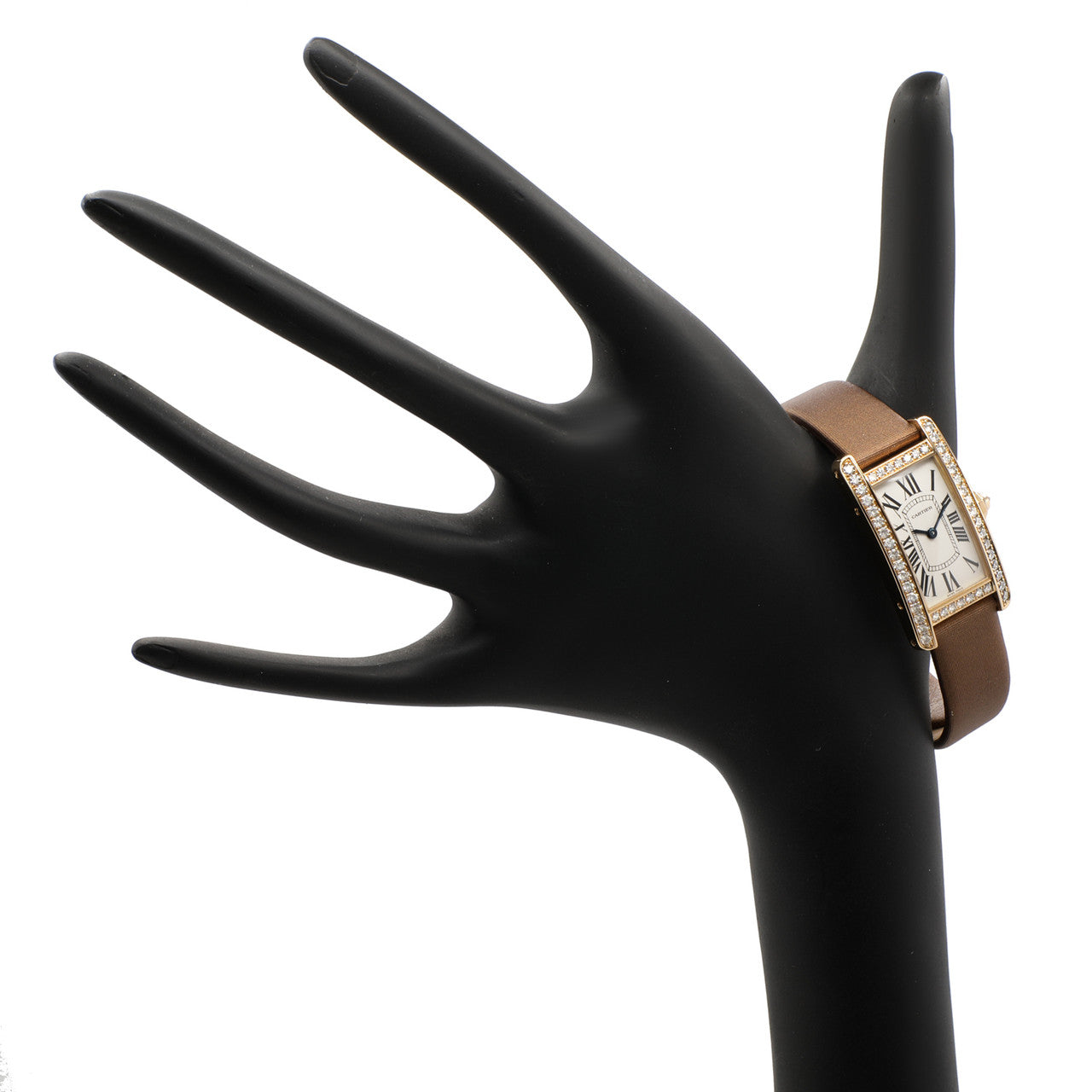 Exclusive Cartier 18K Yellow Gold Diamond Small Tank Americaine Quartz Watch WB707231 — Lifestyle View