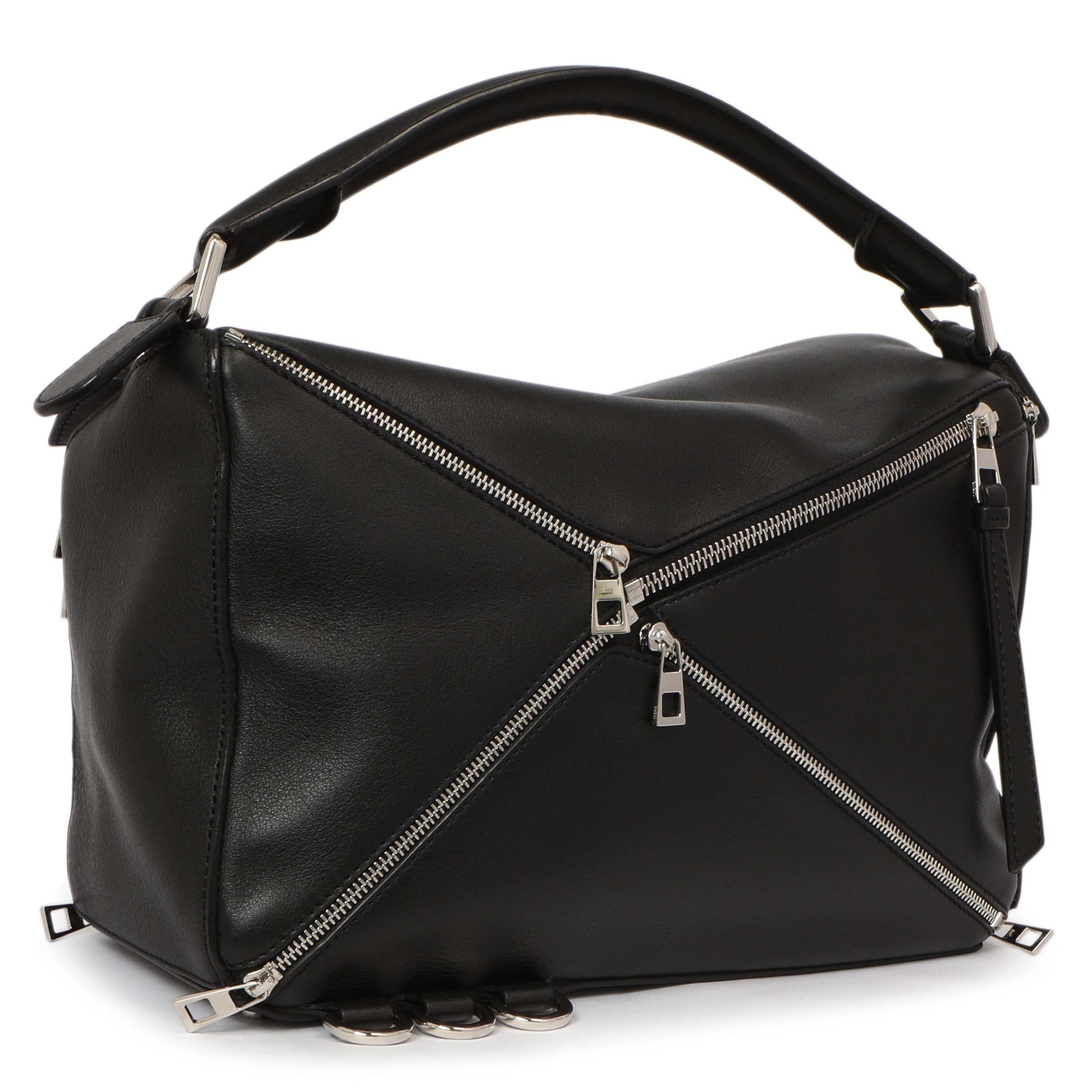 Exclusive Loewe Black Calfskin Medium Zipper Puzzle Bag — Side View