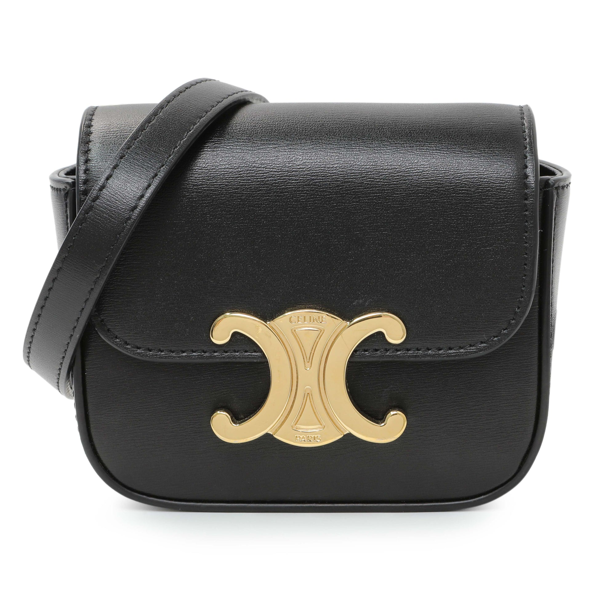 Exclusive Celine Black Shiny Calfskin Mini Claude — Front View