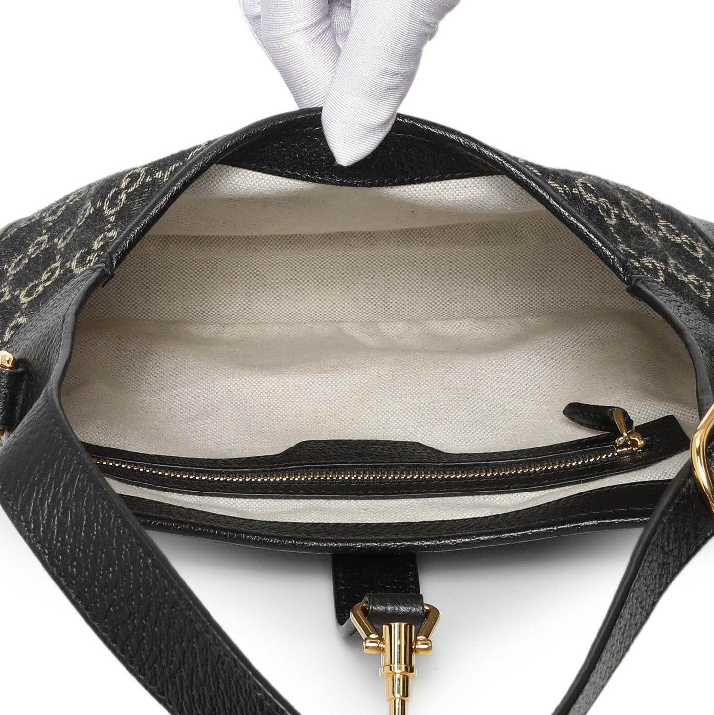 Exclusive Gucci Black Jacquard Denim GG Monogram Small Jackie 1961 Hobo — Top View