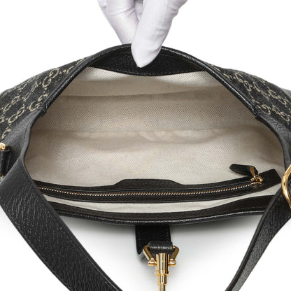 Exclusive Gucci Black Jacquard Denim GG Monogram Small Jackie 1961 Hobo — Top View
