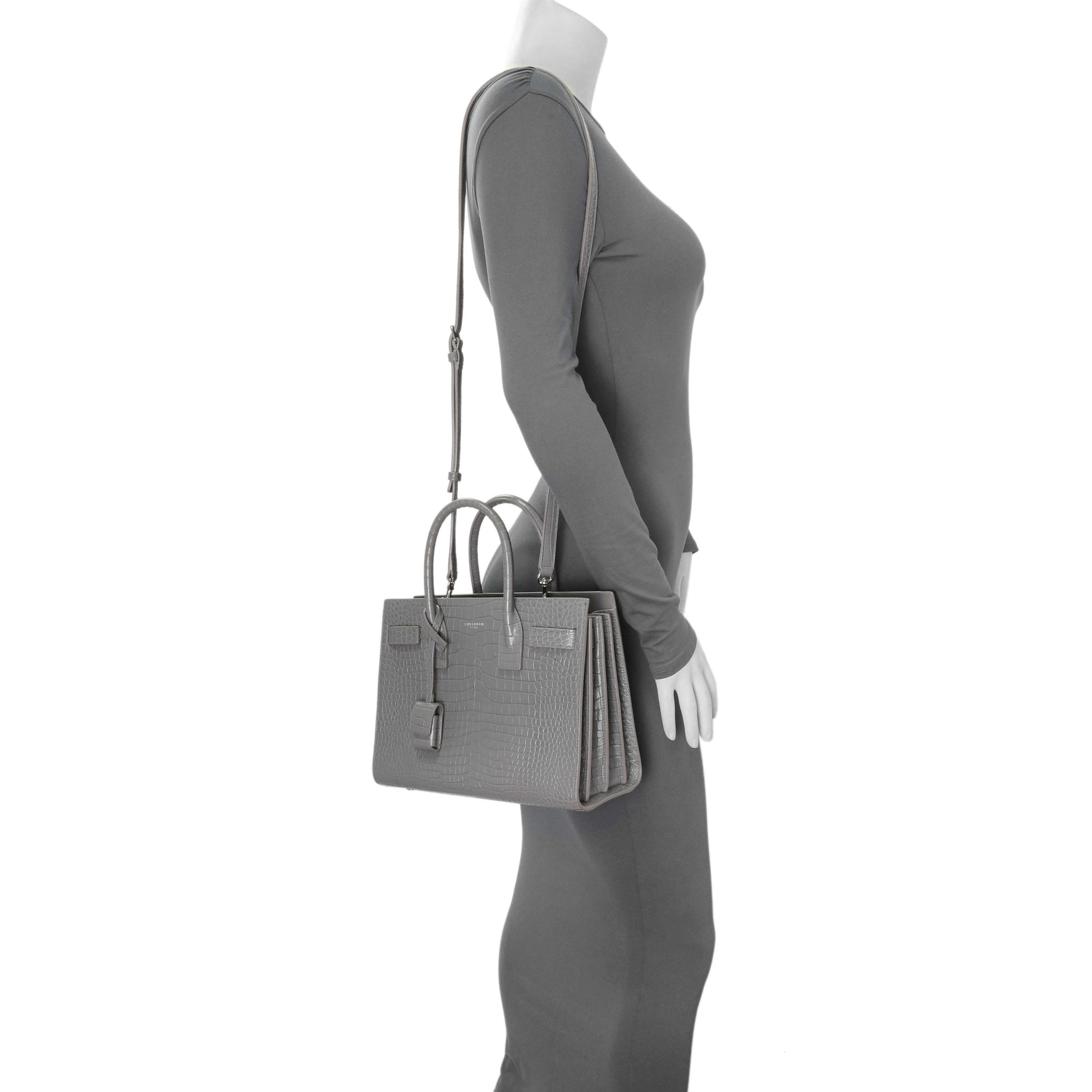 Exclusive Saint Laurent Grey Croc Embossed Baby Sac De Jour — Alternate View 11