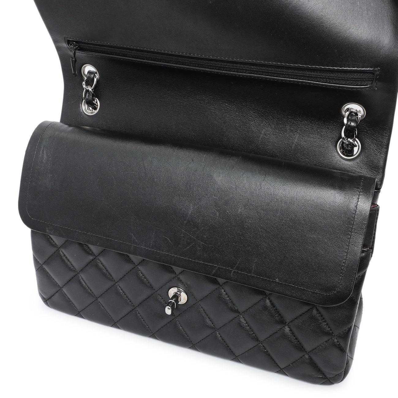 Exclusive Chanel Black Quilted Lambskin Jumbo Double Flap — Alternate View 12