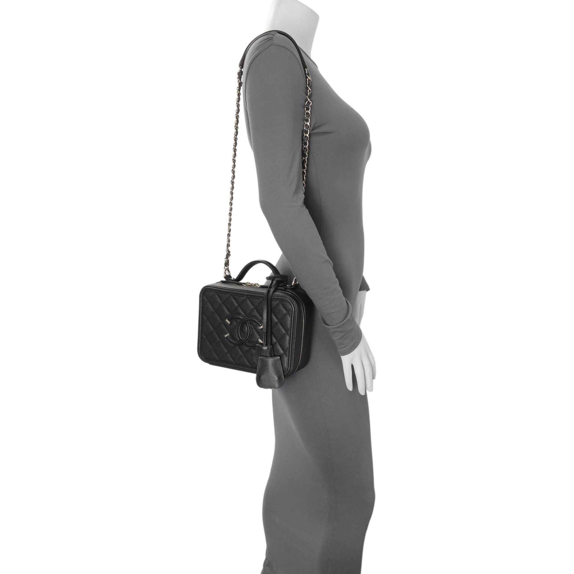 Exclusive Chanel Black Caviar Quilted Medium CC Filigree Vanity Case — Alternate View 7