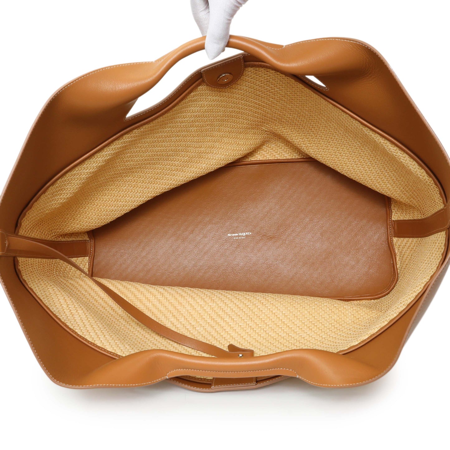 Exclusive Alexander McQueen Natural Tan Raffia Calfskin Large The Bow Bag — Top View