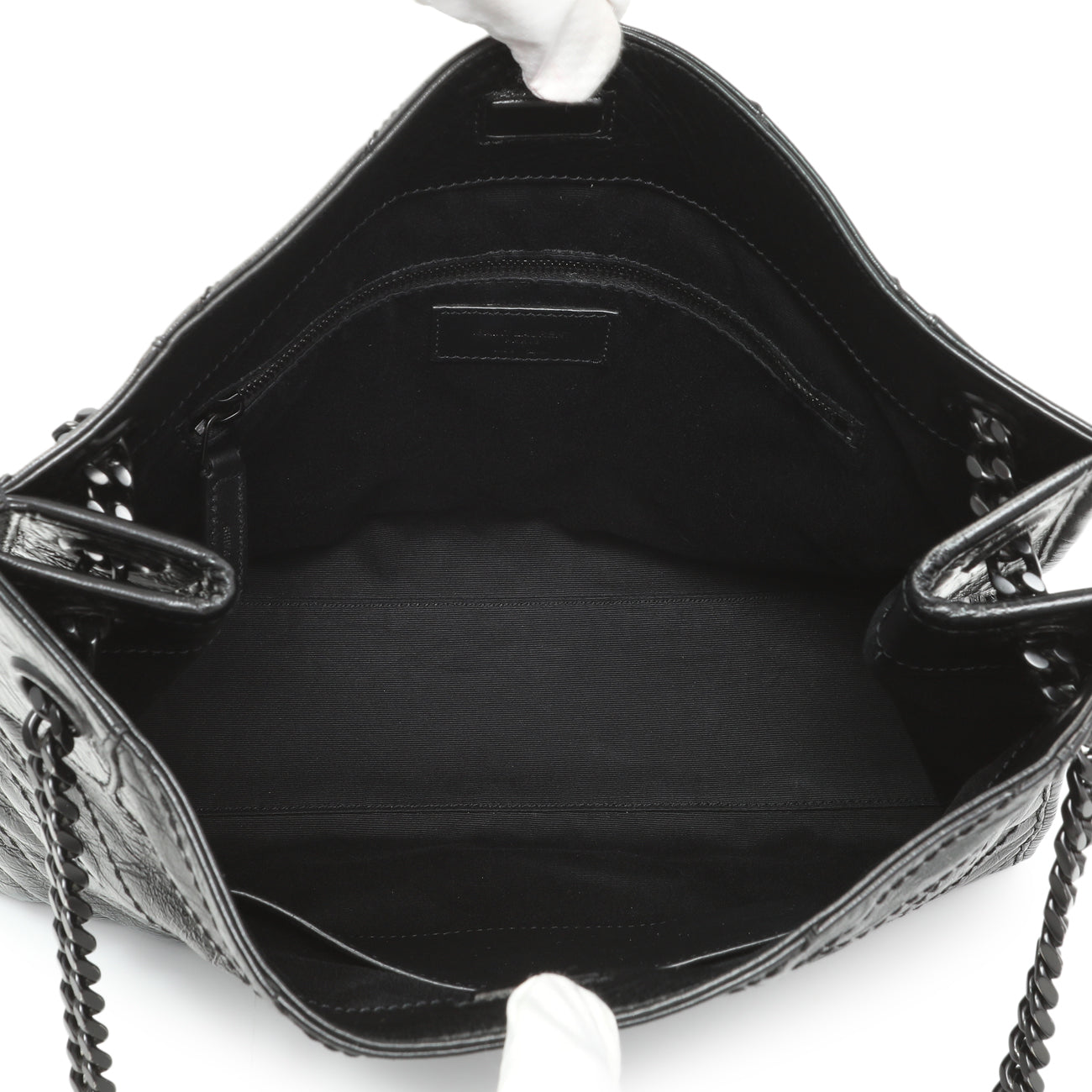 Exclusive Saint Laurent Black Crinkled Calfskin Matelasse Monogram Medium Niki Shopper — Top View