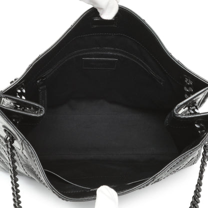 Exclusive Saint Laurent Black Crinkled Calfskin Matelasse Monogram Medium Niki Shopper — Top View