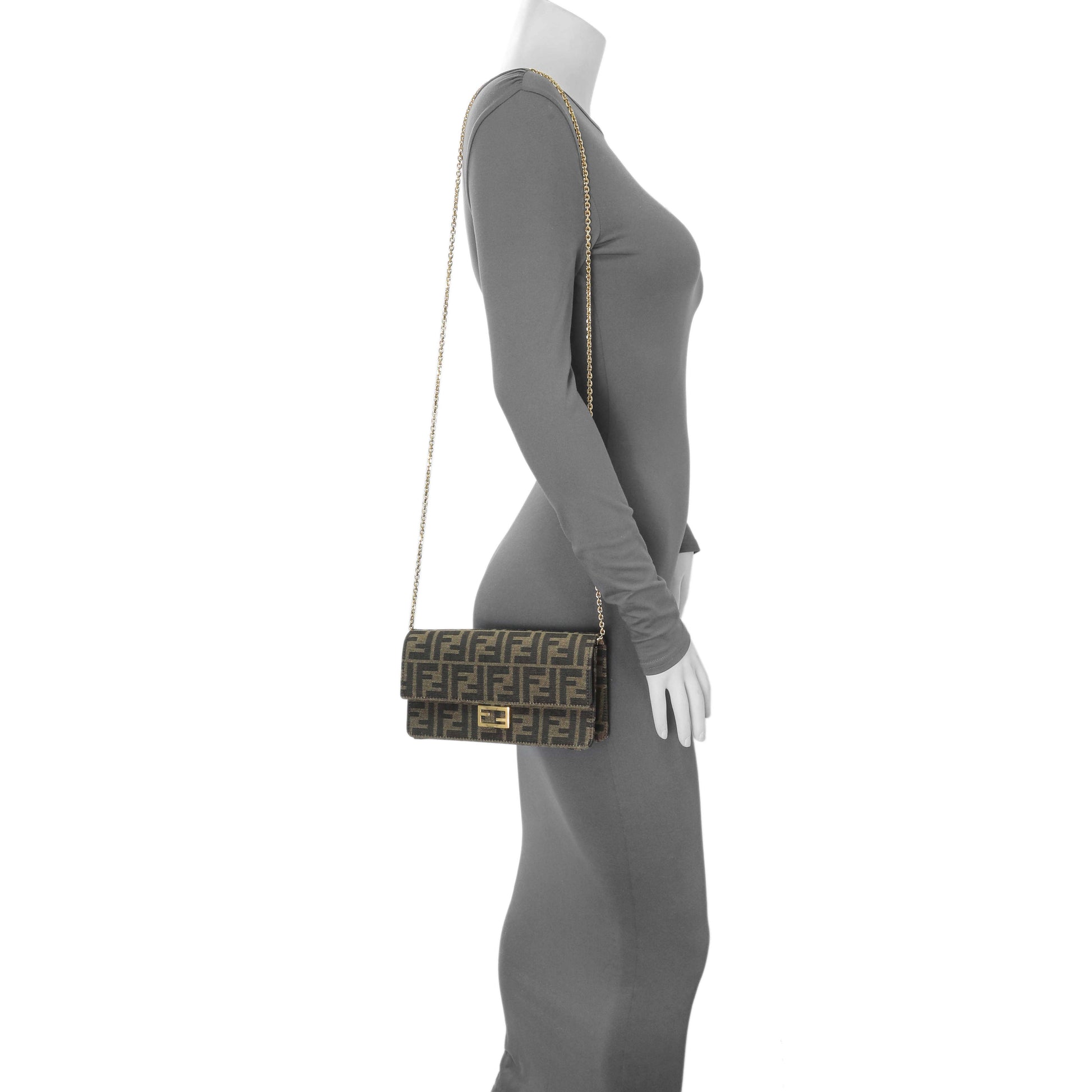 Exclusive Fendi FF Jacquard Baguette Wallet on Chain — Lifestyle View