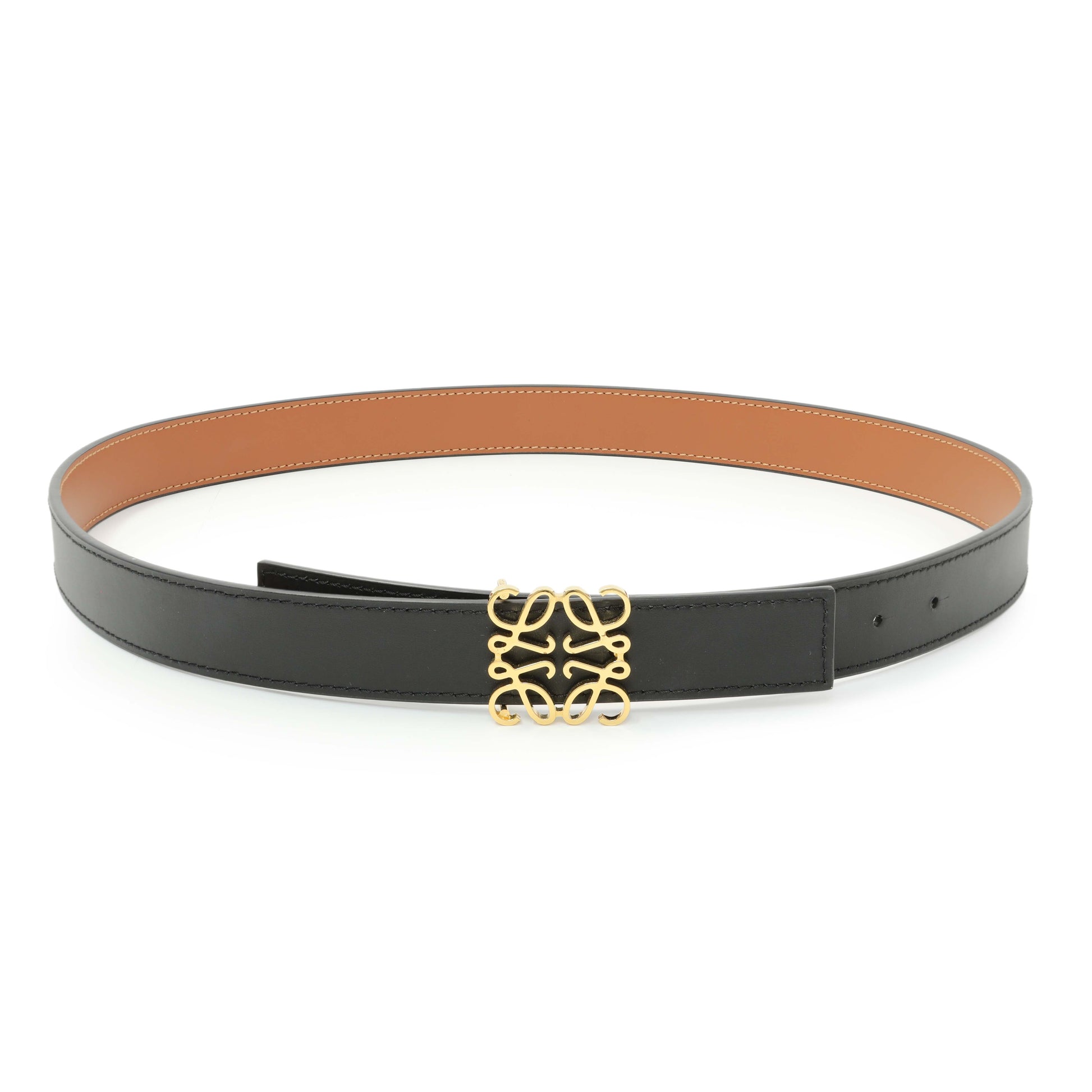 Exclusive Loewe Black Tan Calfskin Anagram Belt — Front View