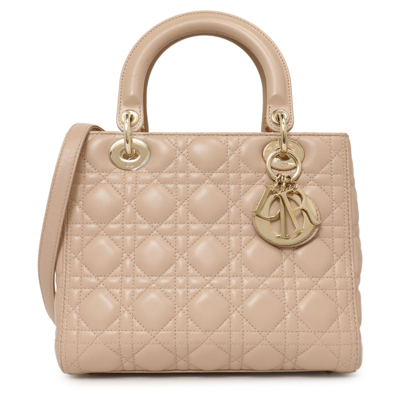 Exclusive Christian Dior Light Pink Lambskin Cannage Medium Lady Dior — Front View