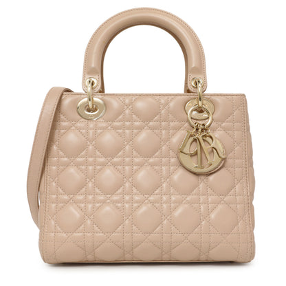 Exclusive Christian Dior Light Pink Lambskin Cannage Medium Lady Dior — Front View