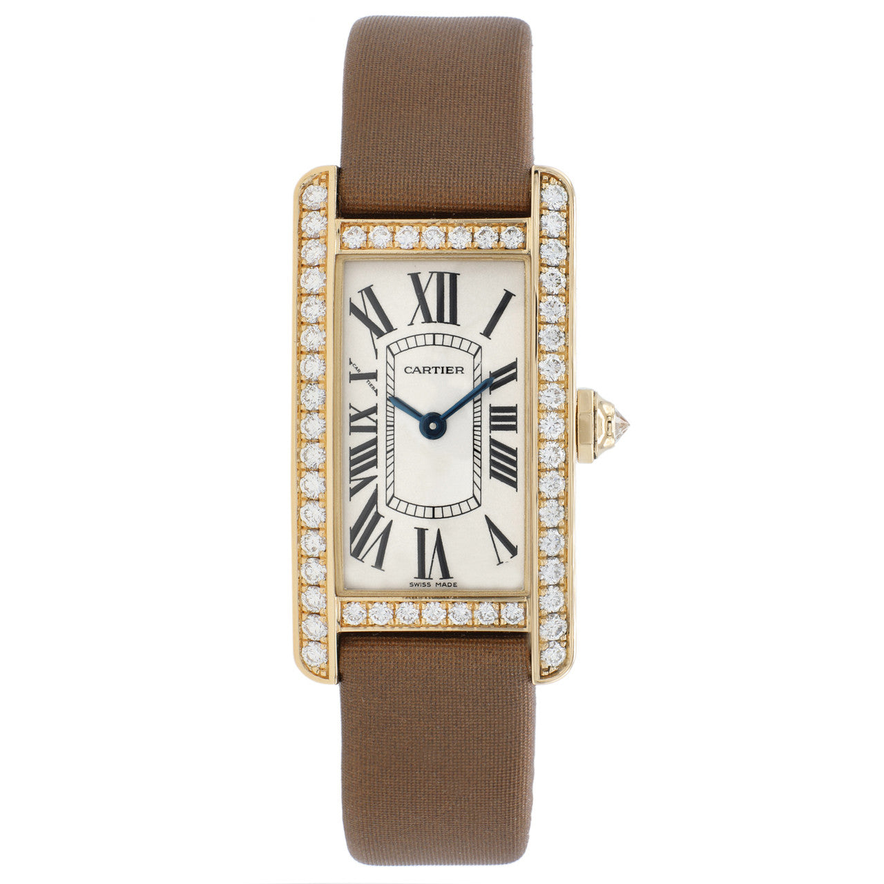 Exclusive Cartier 18K Yellow Gold Diamond Small Tank Americaine Quartz Watch WB707231 — Front View