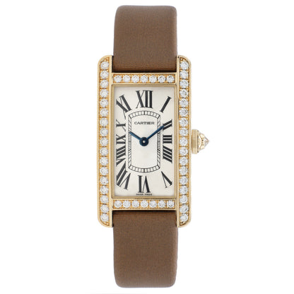 Exclusive Cartier 18K Yellow Gold Diamond Small Tank Americaine Quartz Watch WB707231 — Front View