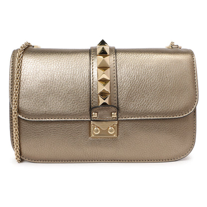 Exclusive Valentino Metallic Vitello Medium Glam Lock Rockstud Flap — Front View