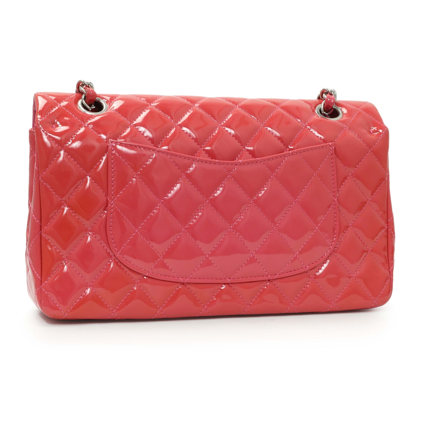 Exclusive Chanel Coral Pink Patent Medium Double Flap — Side View