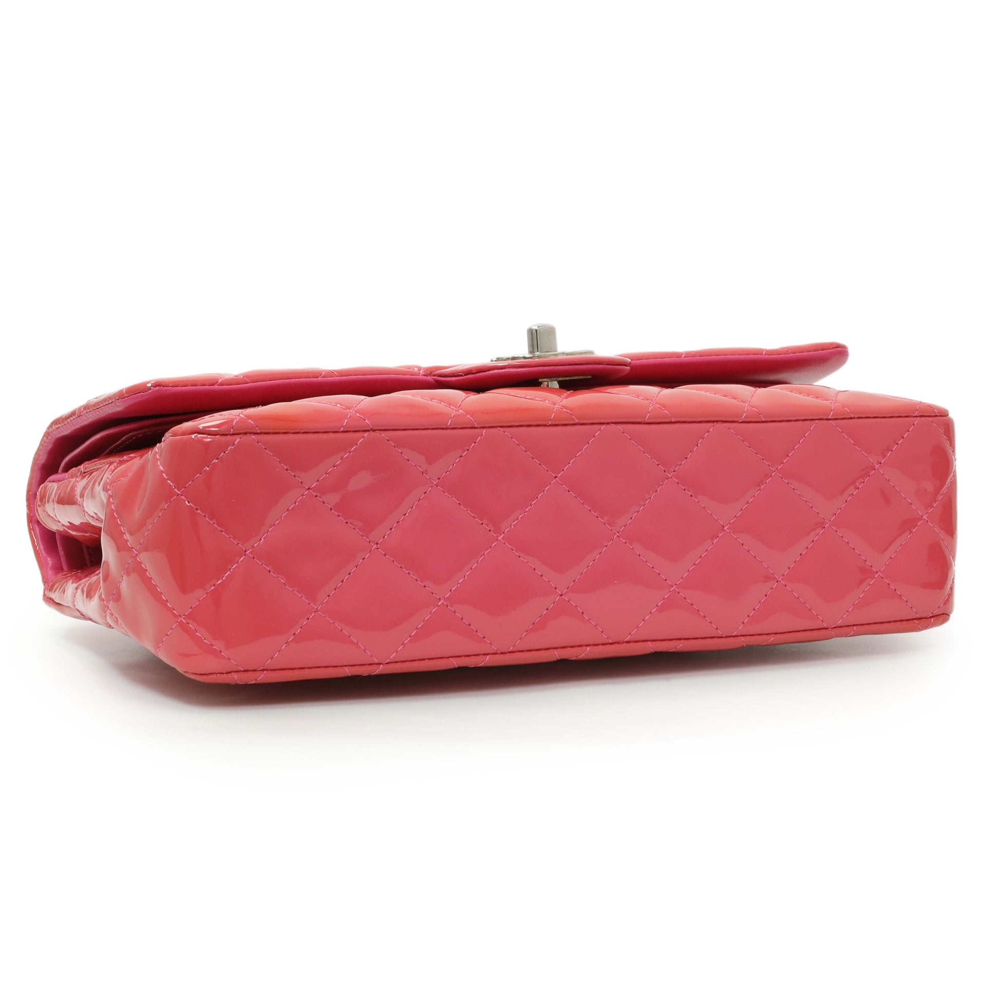 Exclusive Chanel Coral Pink Patent Medium Double Flap — Back View