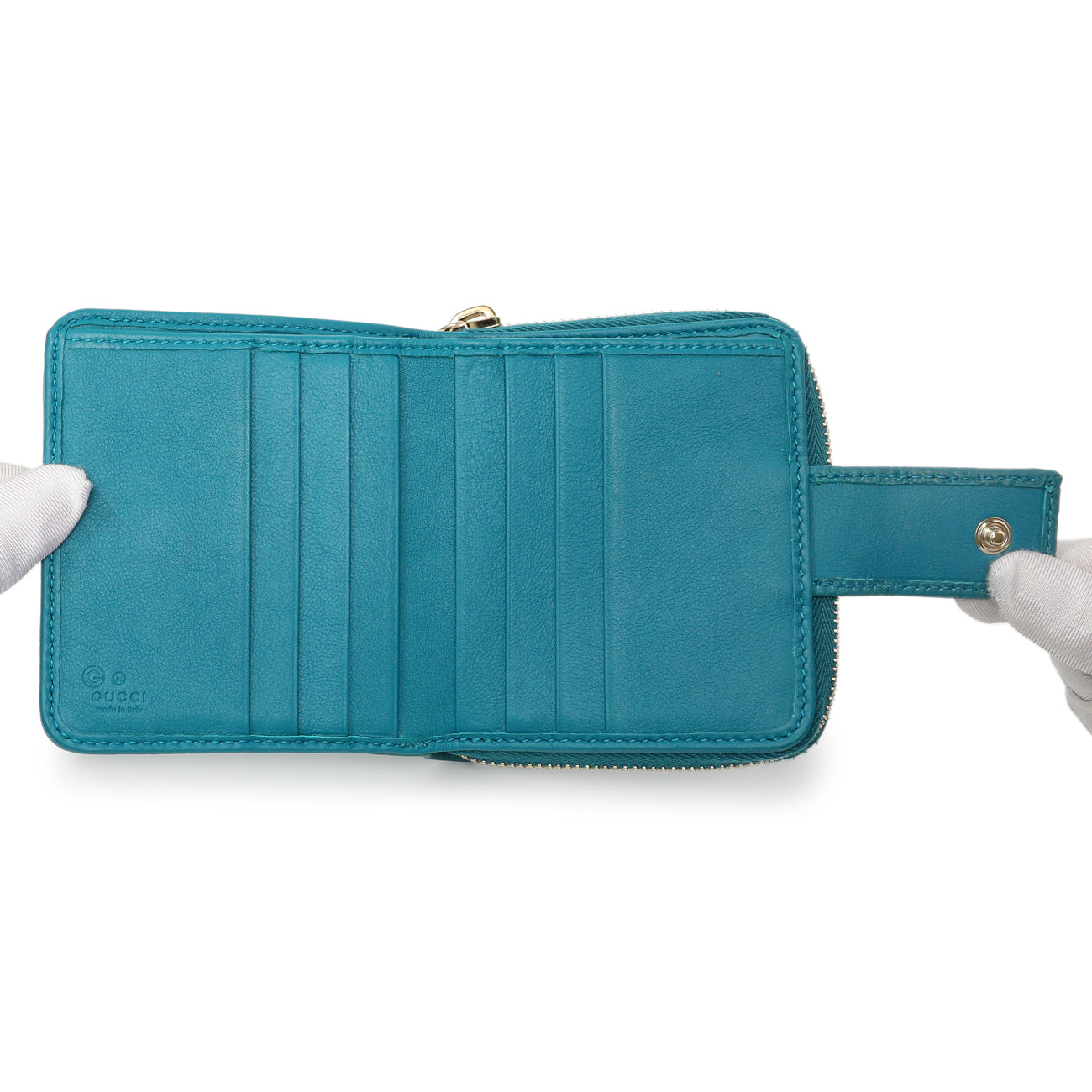 Exclusive Gucci Teal Microguccissima Compact Wallet — Top View