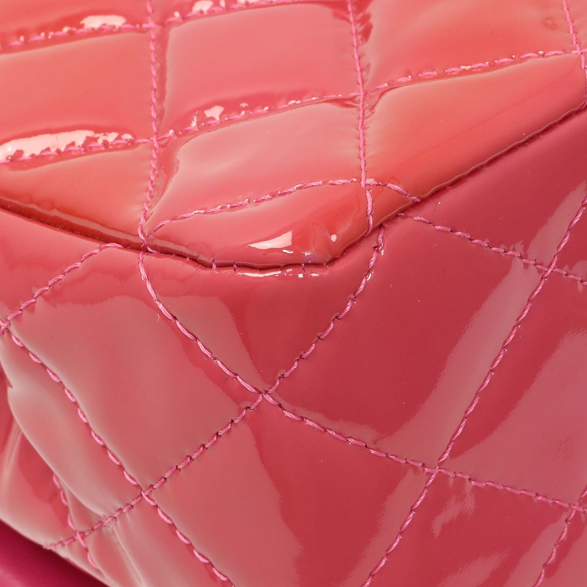 Exclusive Chanel Coral Pink Patent Medium Double Flap — Lifestyle View