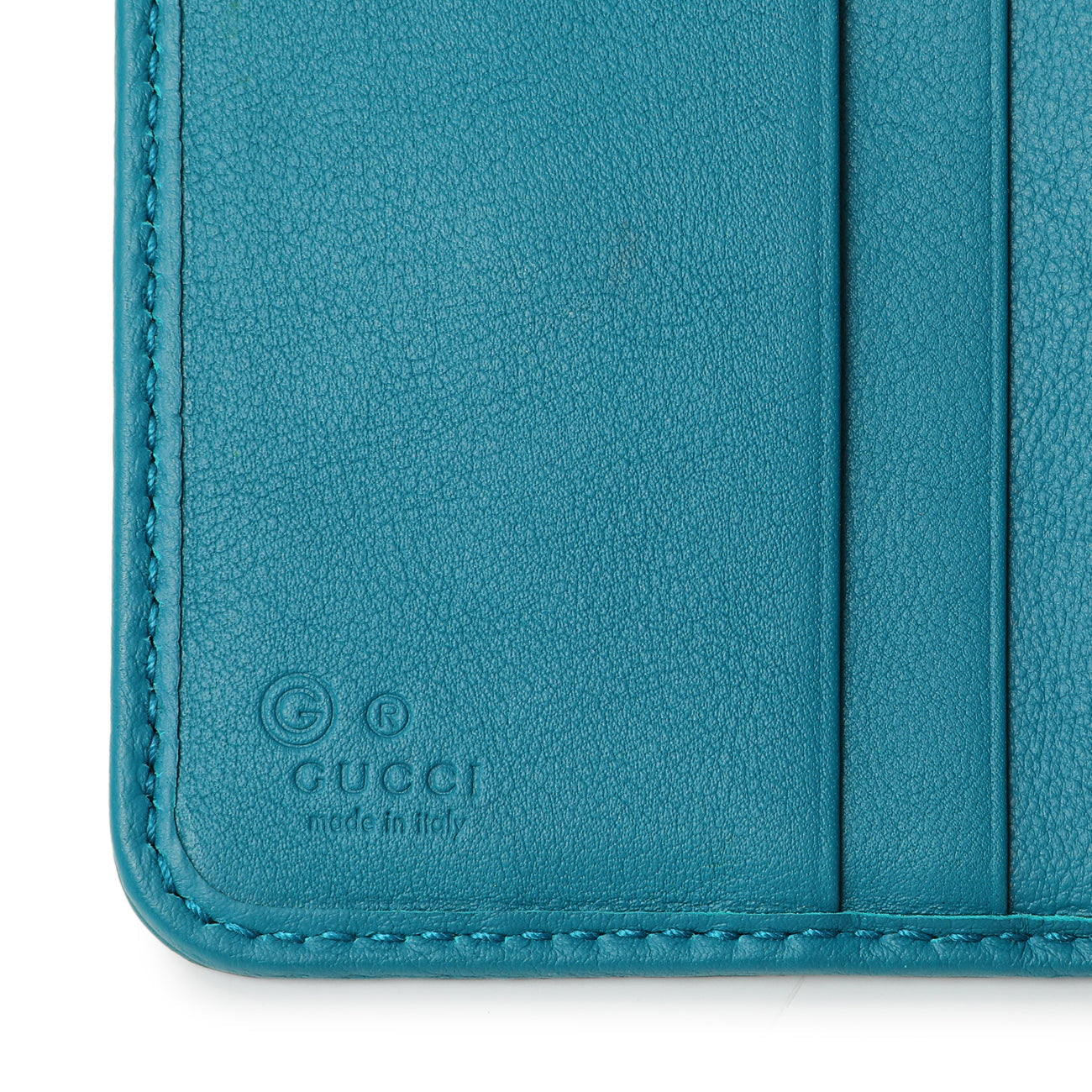 Exclusive Gucci Teal Microguccissima Compact Wallet — Detail View