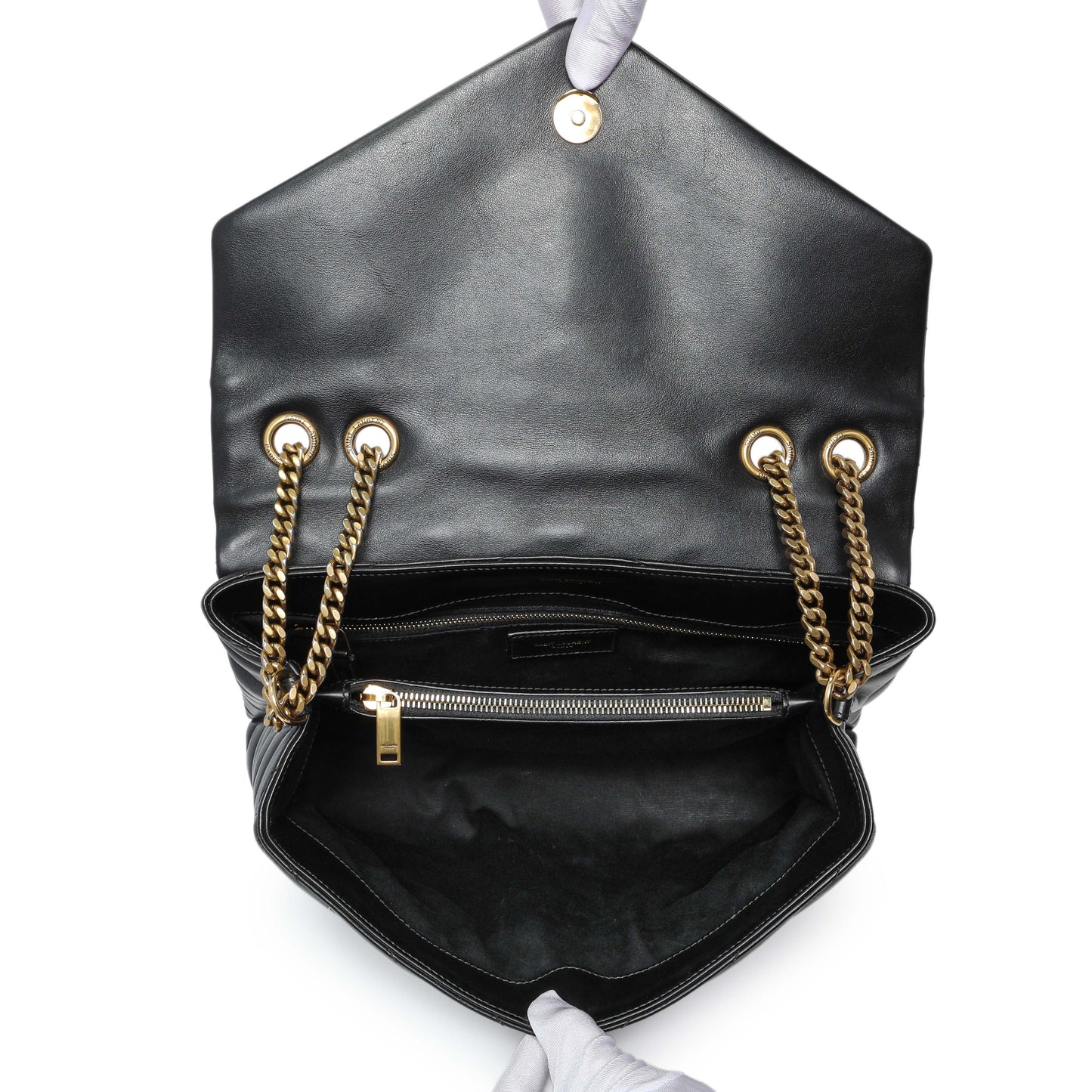 Exclusive Saint Laurent Black Calfskin Y Quilted Monogram Medium Loulou Chain Satchel — Alternate View 8