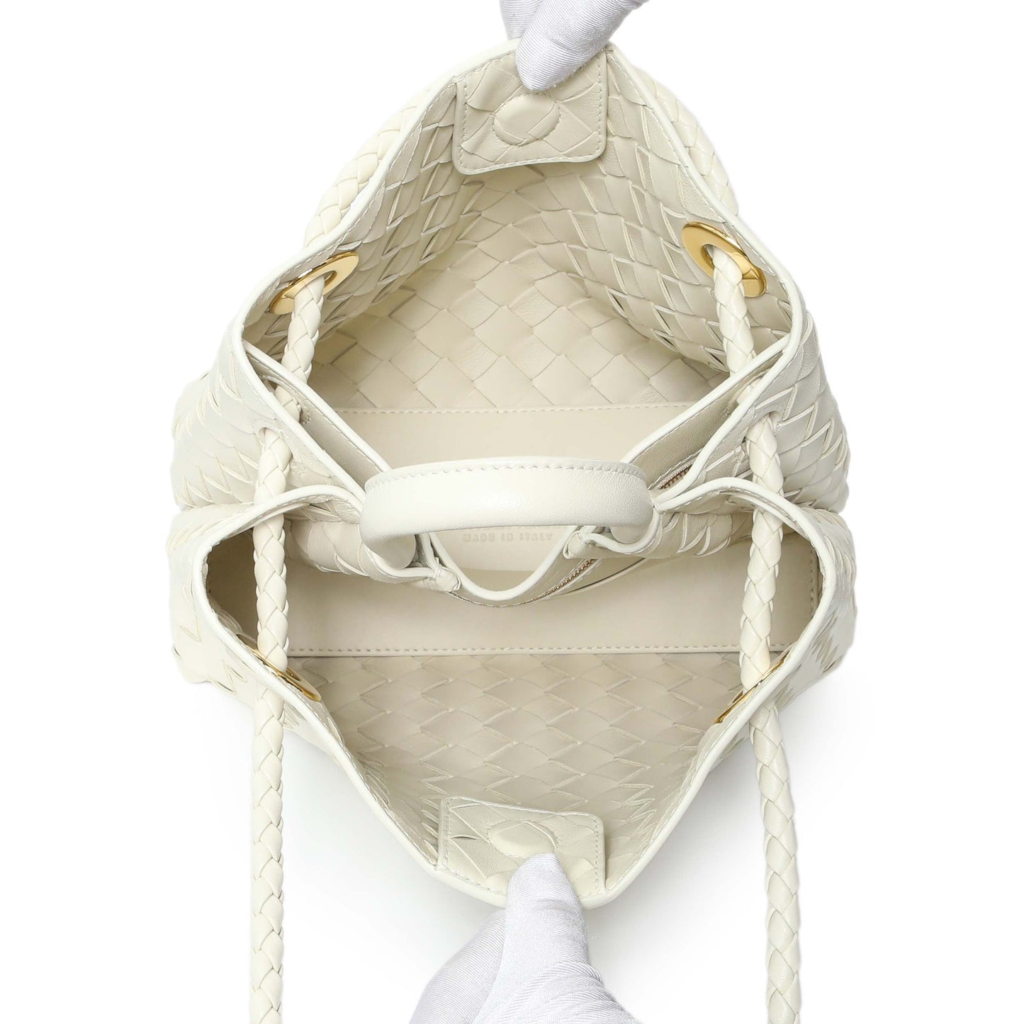 Exclusive Bottega Veneta White Nappa Intrecciato Small Andiamo Shoulder Bag — Top View