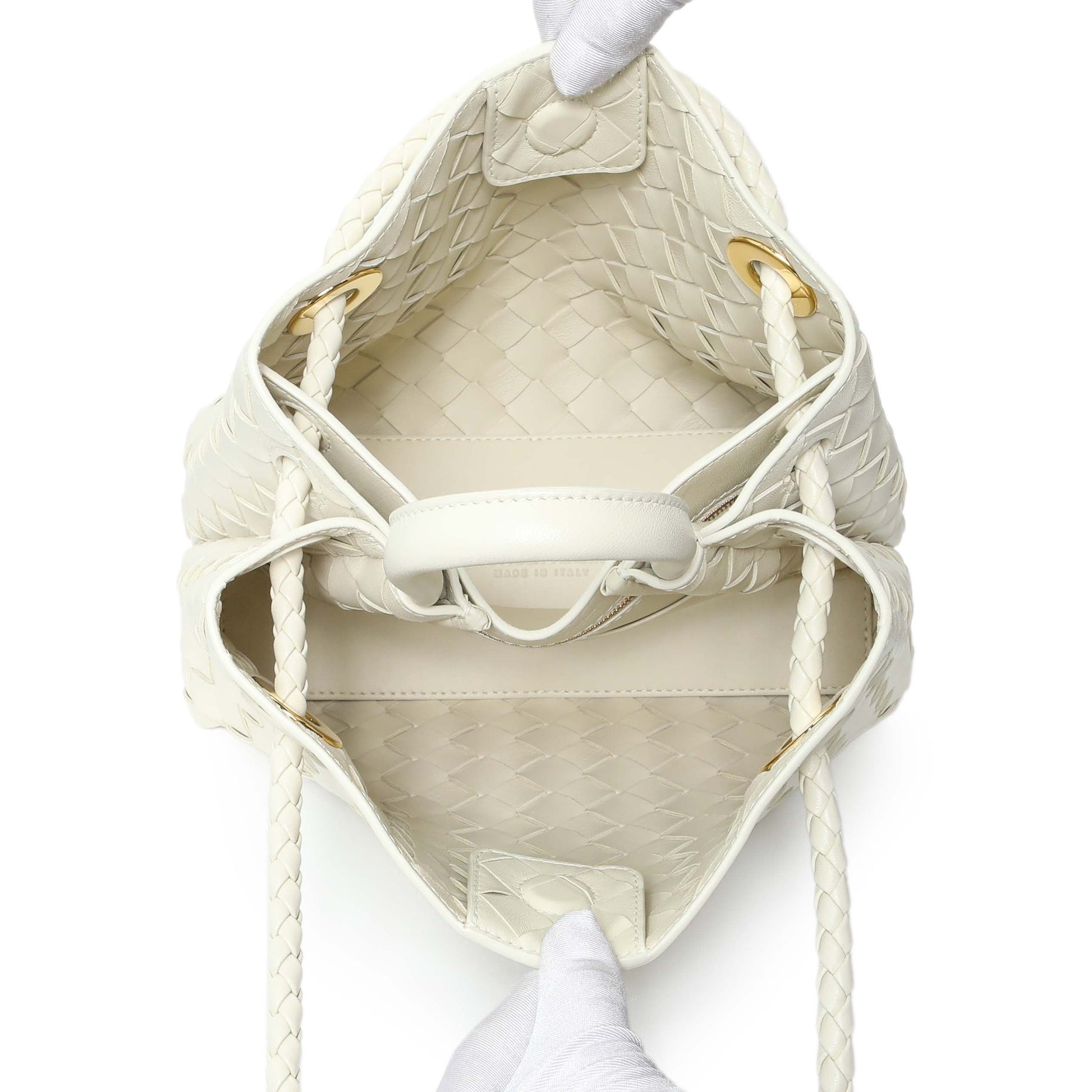 Exclusive Bottega Veneta White Nappa Intrecciato Small Andiamo Shoulder Bag — Top View