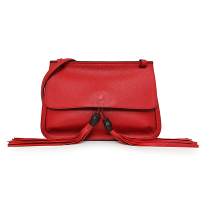 Exclusive Gucci Hibiscus Red Calfskin Bamboo Daily Flap — Front View