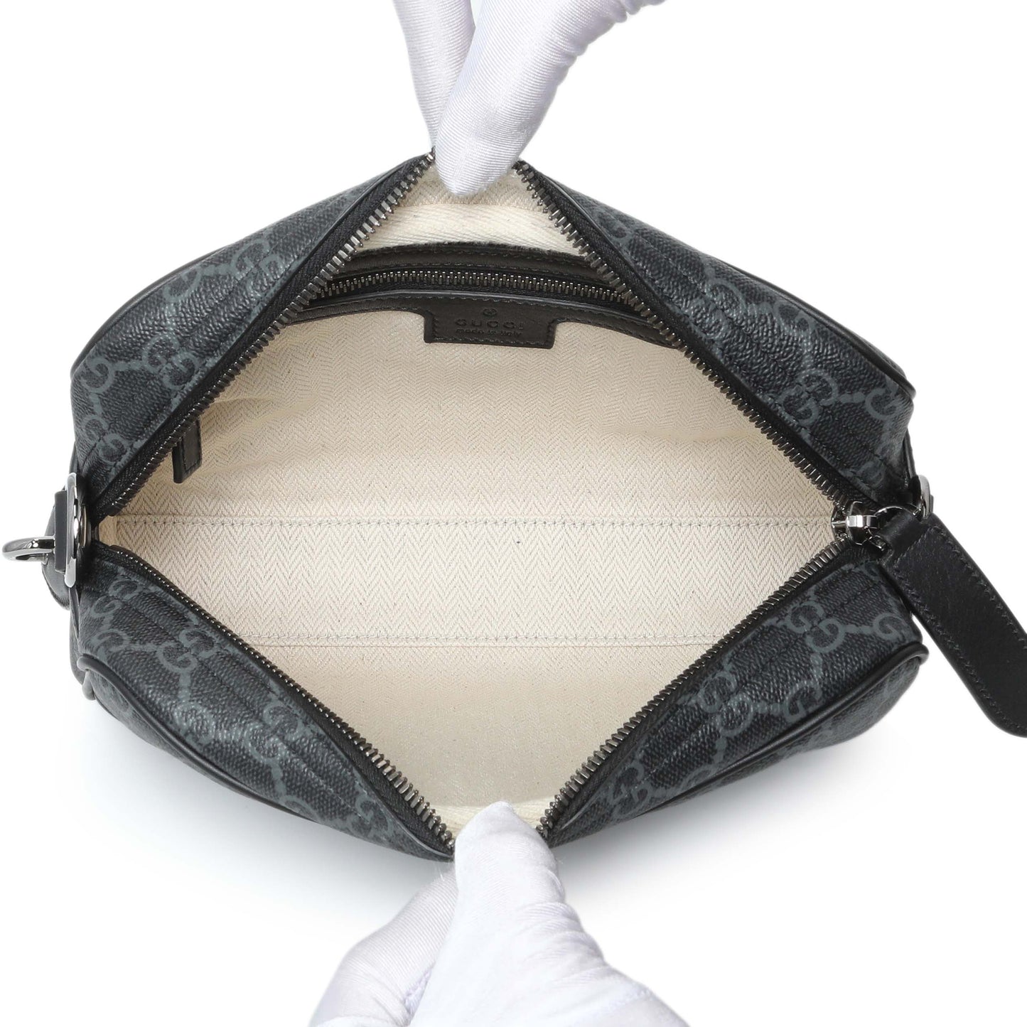 Exclusive Gucci GG Supreme Monogram Calfskin Emblem Small Crossbody — Top View