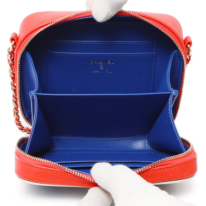 Exclusive Chanel Blue White Red Caviar Quilted Micro CC Filigree Vanity Case — Detail View