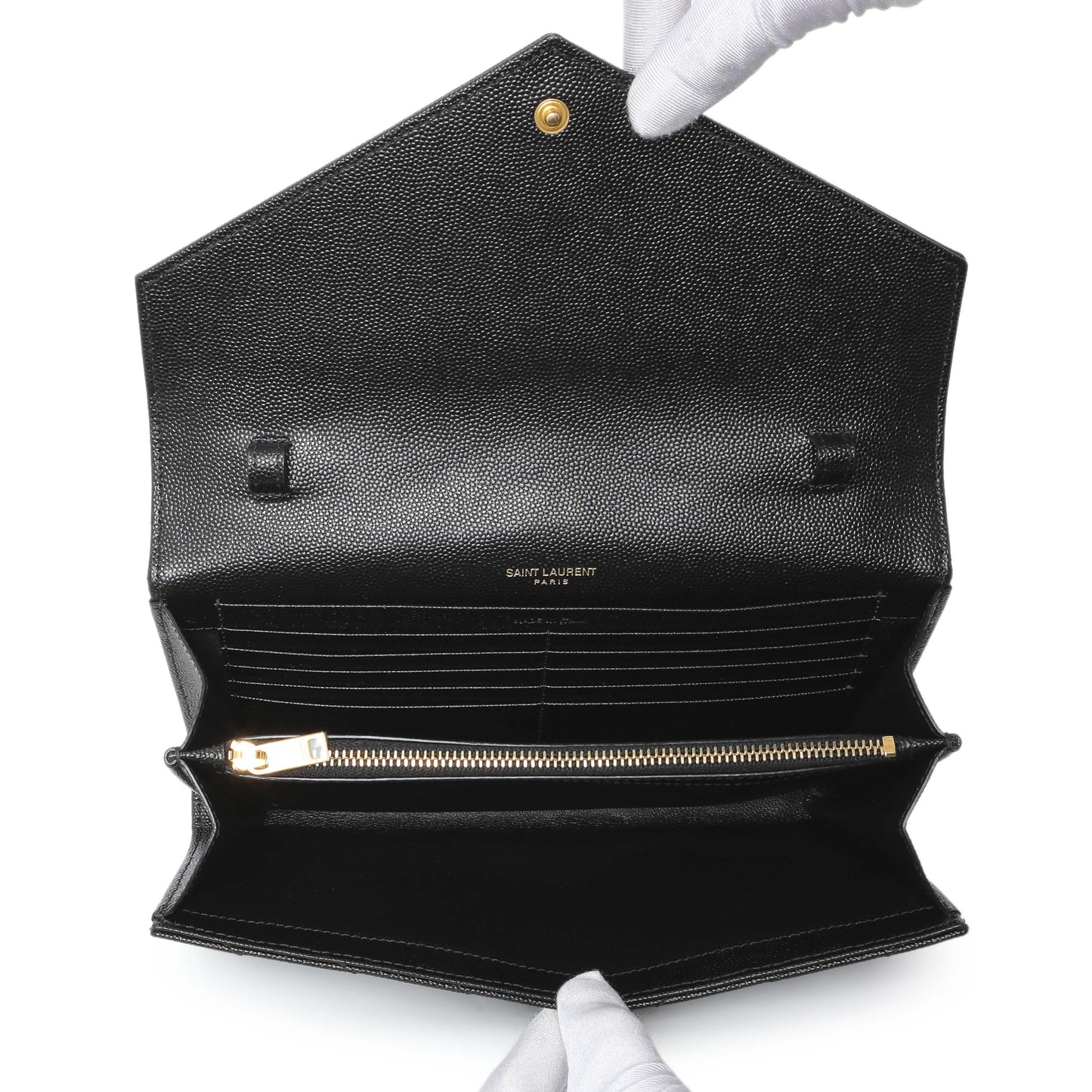 Exclusive Saint Laurent Black Grain De Poudre Matelasse Chevron Monogram Chain Wallet — Top View
